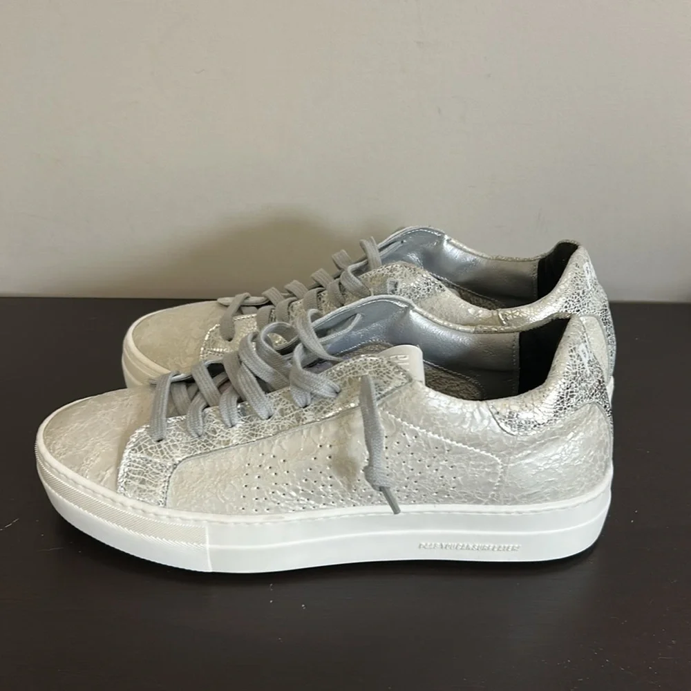 P448 Thea Leather Lifestyle Casual And Fashion Sneakers White Silver Sz 41 US 11
